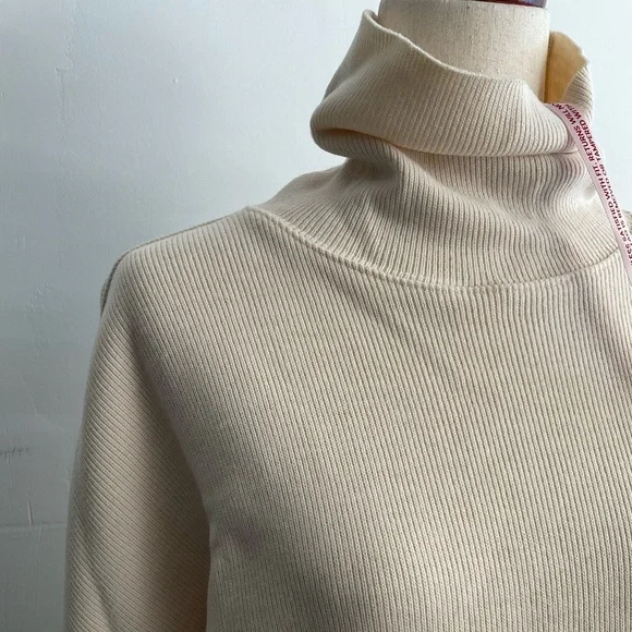 Choosy Cream Turtleneck Oversized Balloon Sleeve Boyfriend Sweater - Picture 5 of 10